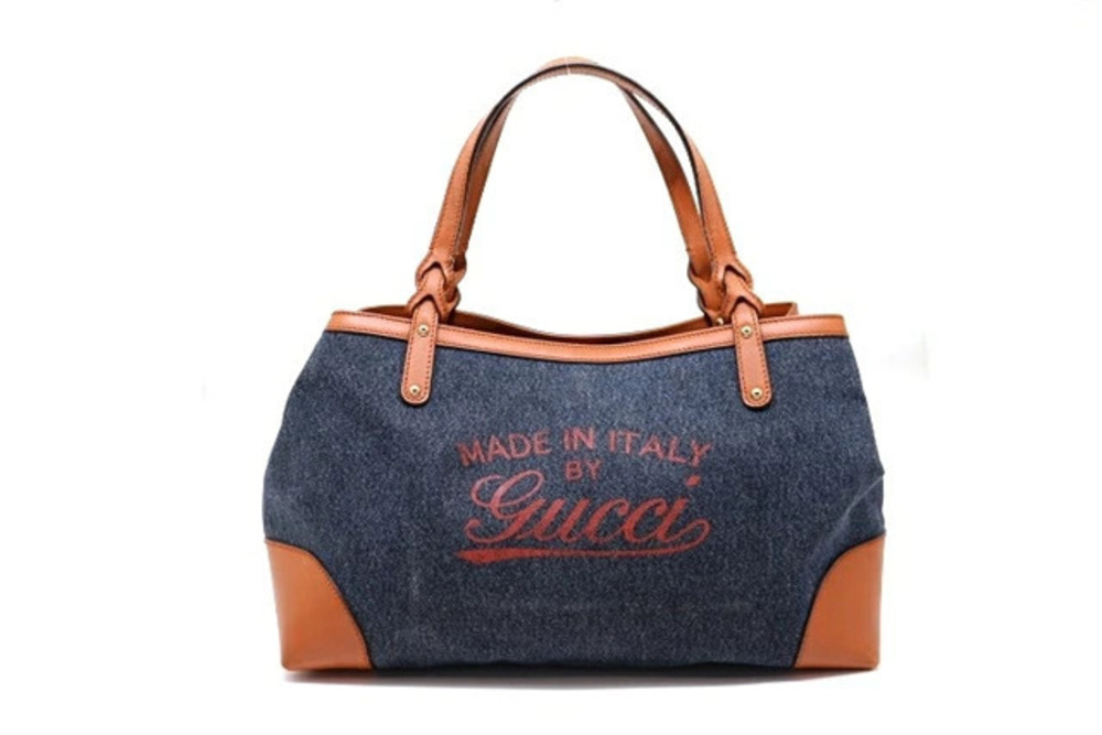 Gucci bag tote calfskin denim blue orange